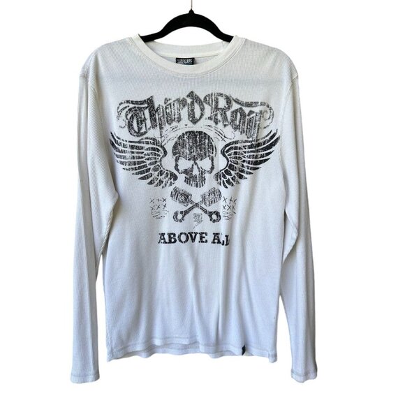 Third Rail Size M White Long Sleeve Thermal Skull‎ & Wings Graphic - Picture 1 of 4